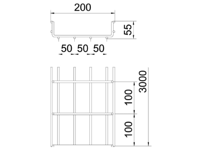 Dimensional drawing 1 OBO SGR 55 200 A2 Mesh cable tray 55x200mm
