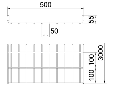 Dimensional drawing 2 OBO SGR 55 500 A2 Mesh cable tray 55x500mm