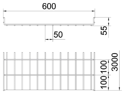 Dimensional drawing 2 OBO SGR 55 600 A2 Mesh cable tray 55x600mm