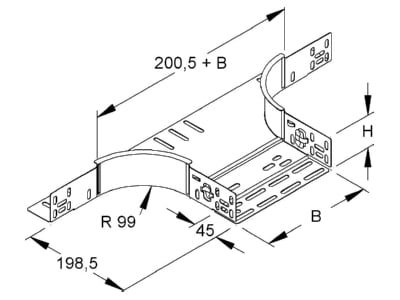 Dimensional drawing Niedax RTAC 60 200 S Add on tee for cable tray  solid wall 