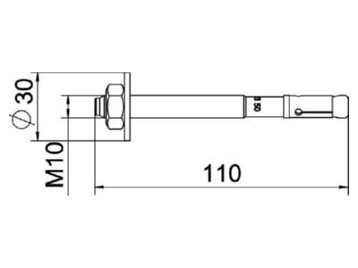 Mazeichnung OBO BZ3 10x110 0 50 Bolzenanker BZ3 grosseUnterlegscheibe