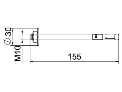 Mazeichnung OBO BZ3 10x155 35 95 Bolzenanker BZ3 grosseUnterlegscheibe