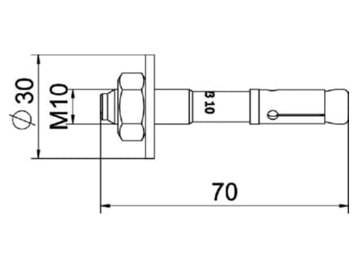 Mazeichnung OBO BZ3 10x70 0 10 Bolzenanker BZ3 grosseUnterlegscheibe