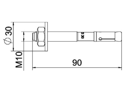 Mazeichnung OBO BZ3 10x90 0 30 Bolzenanker BZ3 grosseUnterlegscheibe