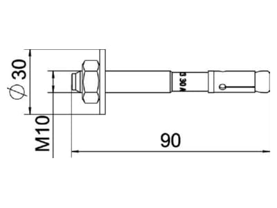 Mazeichnung OBO BZ3 10x90 0 30A4 Bolzenanker BZ3 grosseUnterlegscheibe