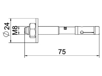 Mazeichnung OBO BZ3 8x75 0 20 Bolzenanker BZ3 grosseUnterlegscheibe