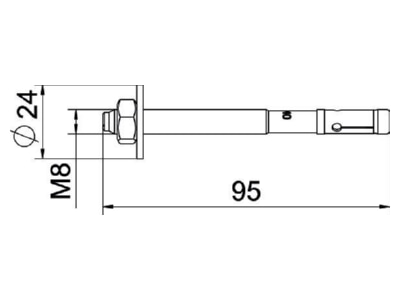 Mazeichnung OBO BZ3 8x95 0 40 Bolzenanker BZ3 grosseUnterlegscheibe