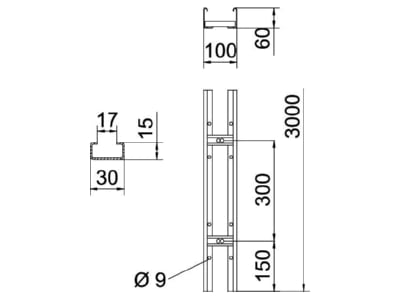 Mazeichnung OBO LCIS 610 3 FS Kabelleiter Sprosse gelocht