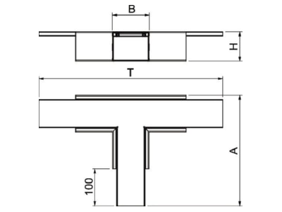 Dimensional drawing OBO PLM TB 0810 RW Tee for fire resistant duct 80x100mm