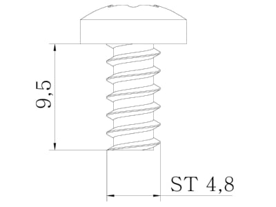 Dimensional drawing OBO SPHS 4 8x9 5 G Tapping screw 4 8x13 05mm