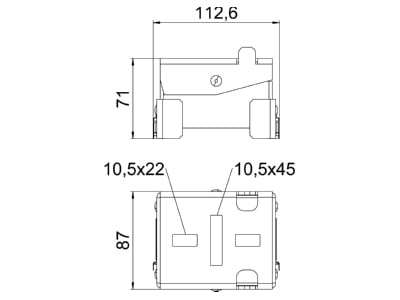 Dimensional drawing OBO STK DD Photovoltaics mounting system   Support short 86x166x107 