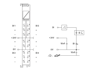 Circuit diagram WAGO 750 1420 Fieldbus digital module 4 In   0 Out