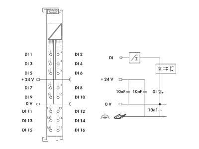 Circuit diagram WAGO 750 1405 040 000 Fieldbus digital module 16 In   0 Out