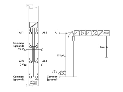 Circuit diagram WAGO 750 455 040 000 Fieldbus analogue module 4 In   0 Out