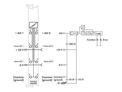 Circuit diagram WAGO 750 563 040 000 Fieldbus analogue module 0 In   2 Out