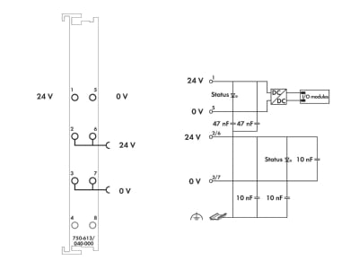 Circuit diagram WAGO 750 613 040 000 Fieldbus power supply segment module