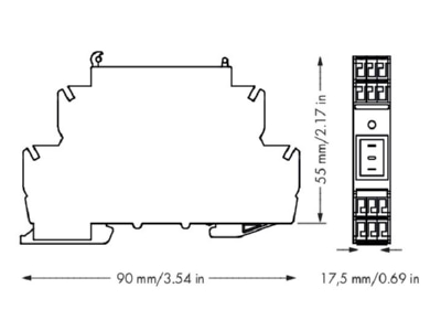 Dimensional drawing WAGO 789 800 3 way switch  alternating switch 