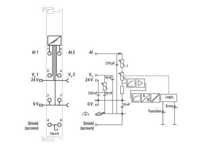 Schaltbild WAGO 750 473 Analog Eingangsklemme 2 Kanal 4 20mA