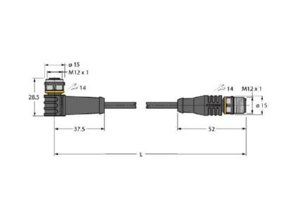 Mazeichnung Turck WKS8T 5 RSS8T TXL Verbindungsleitung PUR
