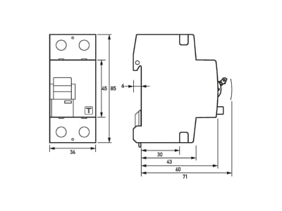 Dimensional drawing Doepke DFS2 016 2 0 01 A Residual current breaker 2 p