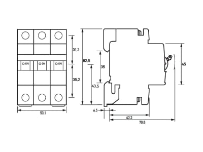 Dimensional drawing Doepke DLS 6H B6 3 6KA Miniature circuit breaker 3 p B6A