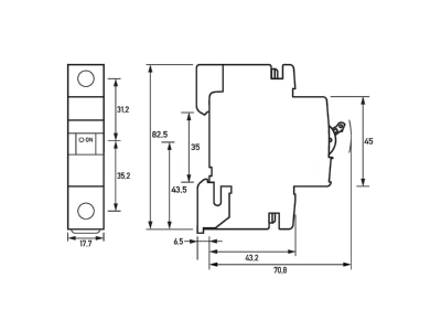 Dimensional drawing Doepke DLS 6H C20 1 6 kA Miniature circuit breaker 1 p C20A
