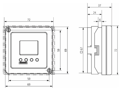 Dimensional drawing Theben TR 684 1 top2 Digital time switch 230   240VAC