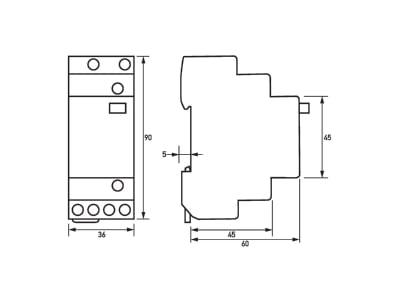 Dimensional drawing Doepke RI 230 002 Installation relay 230VAC