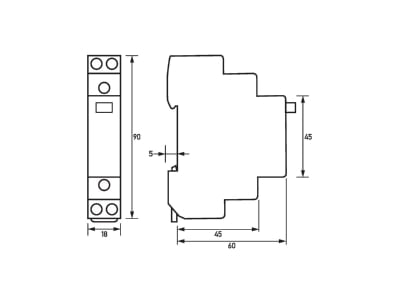 Dimensional drawing Doepke RS 230 200 Latching relay 230V AC