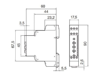 Dimensional drawing Eberle SBA 1 17 5mm Timer relay 0 1   360000s AC 24   240V