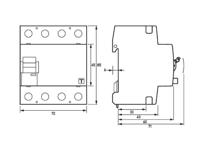 Dimensional drawing Doepke DFS41004 0 03BNKV500 Residual current breaker 4 p