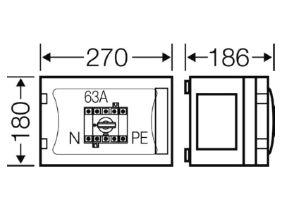 Masszeichnung Hensel FP 5101 Lastschaltergehaeuse 63A  3pol   PE N