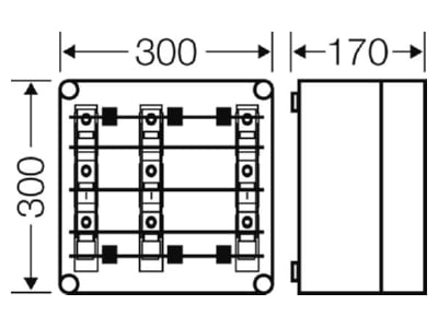 Mazeichnung Hensel Mi 3266 Sicherungsgehaeuse 3x3x63A D02