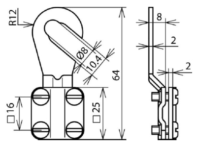 Dimensional drawing 1 Dehn 444 010 Screw cable lug M10
