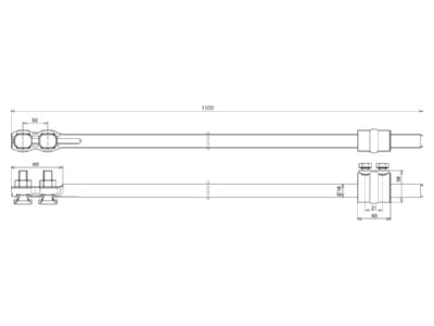 Dimensional drawing 1 DEHN 480 157 Lead in earthing rod 16x1500mm
