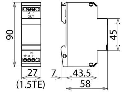 Dimensional drawing 1 Dehn BVT TC 1 Lightning arrester for signal systems
