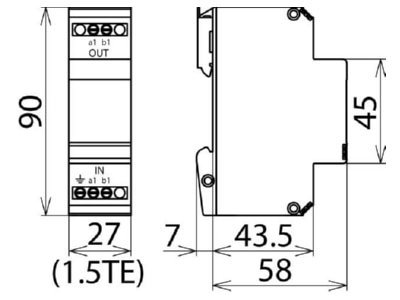 Dimensional drawing 3 Dehn BVT TC 1 Lightning arrester for signal systems