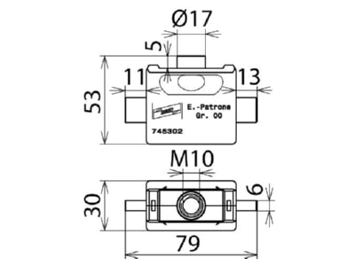 Mazeichnung 1 Dehn EP NH00 TI M10 Erdungspatrone NH 00 teilisoliert