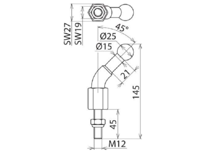 Maßzeichnung 1 DEHN KFP 25 W45 M12 45SSM Kugelfestpunkt D25mm 45Gr  abgew 