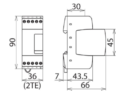 Dimensional drawing 1 Dehn DR M 4P 255 Surge protection device 400V 4 pole
