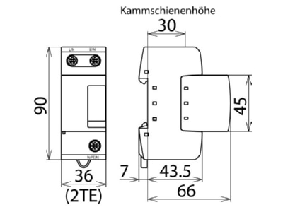 Dimensional drawing 1 Dehn DB M 1 255 Lightning arrest for power supply 50kA
