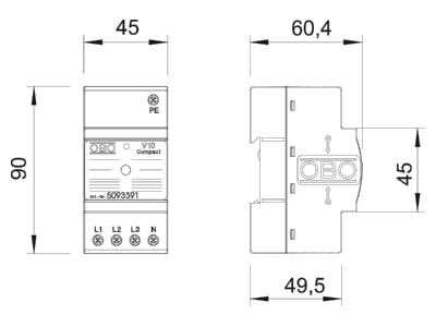 Mazeichnung 1 OBO V10 COMPACT AS Ueberspannungsableiter