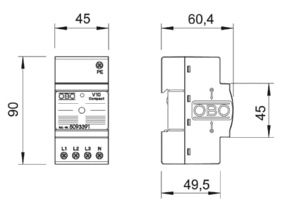 Mazeichnung 2 OBO V10 COMPACT AS Ueberspannungsableiter