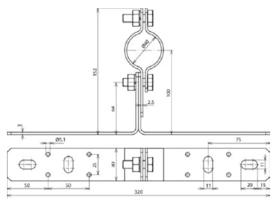 Dimensional drawing 1 DEHN 105 140 Accessory for lightning protection
