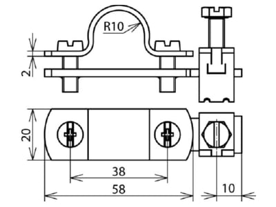 Dimensional drawing 1 DEHN 405 020 Potential equalisation terminal
