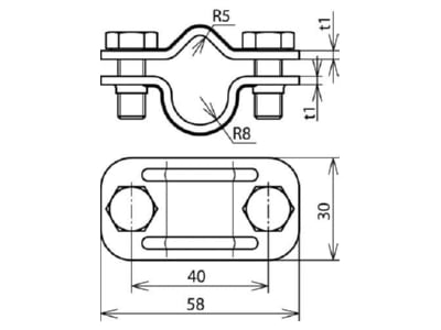 Dimensional drawing 1 DEHN 459 010 Lightning protection disconnect clamp
