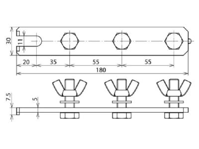 Dimensional drawing 1 Dehn 465 801 Equipotential bonding bar
