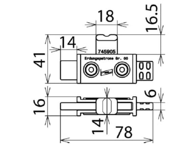 Dimensional drawing 1 DEHN EP NH00 VI TA Connection element for earthing and
