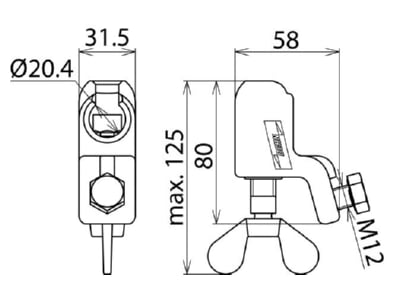 Dimensional drawing 1 Dehn KKH 20 FS Connection element for earthing and
