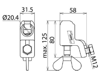 Dimensional drawing 3 Dehn KKH 20 FS Connection element for earthing and